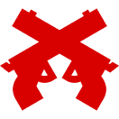 Red crossed pistols on black background.